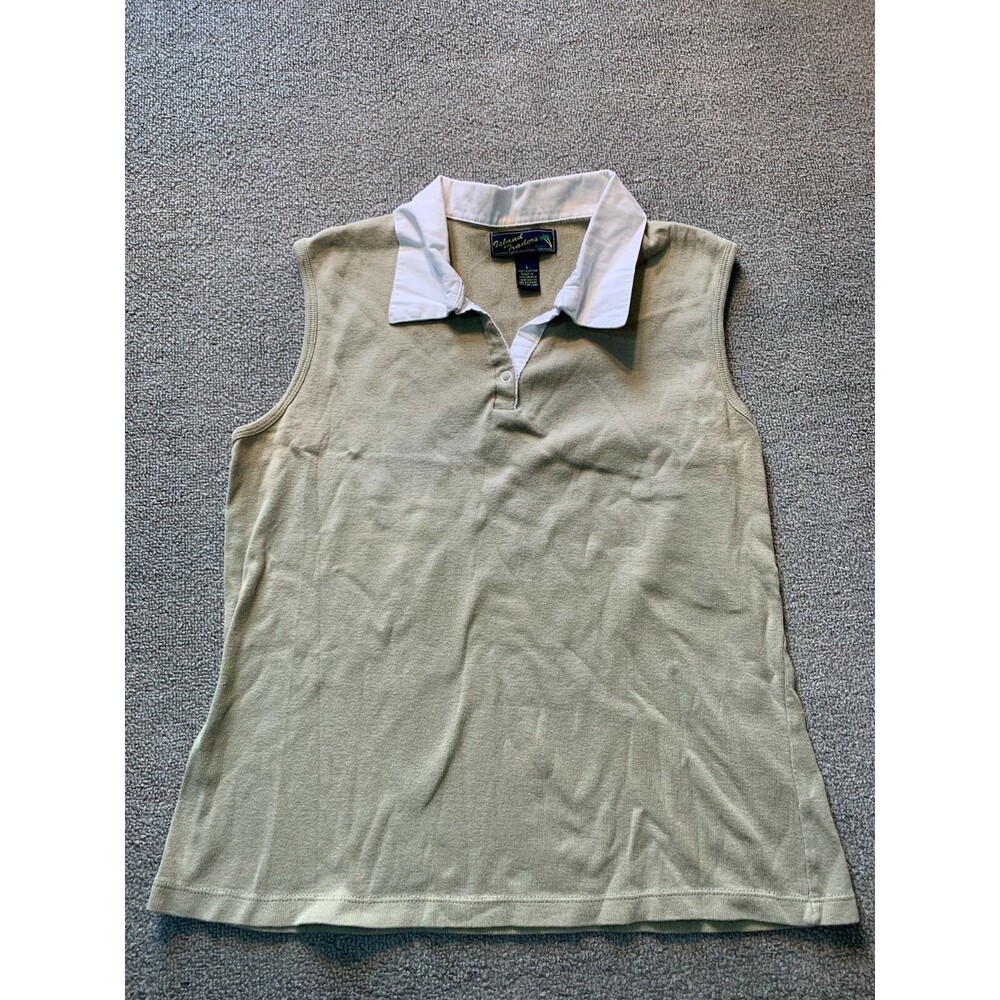 Island Traders Shirt Sleeveless Large L Collar Cotton